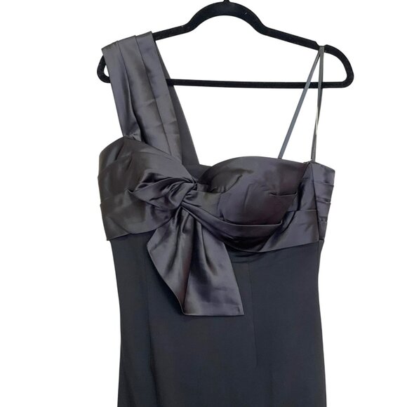 Mac Duggal Black One Shoulder Bow Drape Formal Evening Gown Dress Sz 8 NEW - Picture 5 of 7
